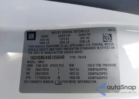 2016 Chevrolet Colorado Wt from USA, damaged, VIN 1GCHSBEA9G1358048